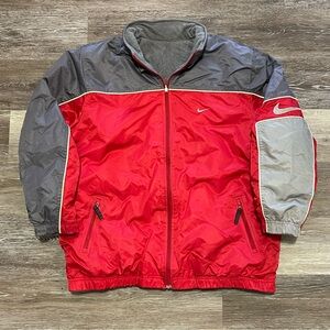 Vintage Nike Reversible Fleece Puffer Jacket Swoosh Mens Medium Y2K Silver Tag